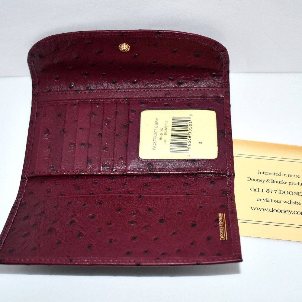 Dooney & Bourke Ostrich Continental Snap Clutch Wallet in Burgundy #WOSTR0507 NW - Picture 4 of 7
